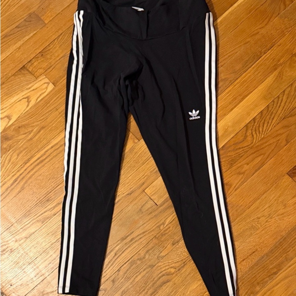 Adidas Kids Black Leggings with White Stripes